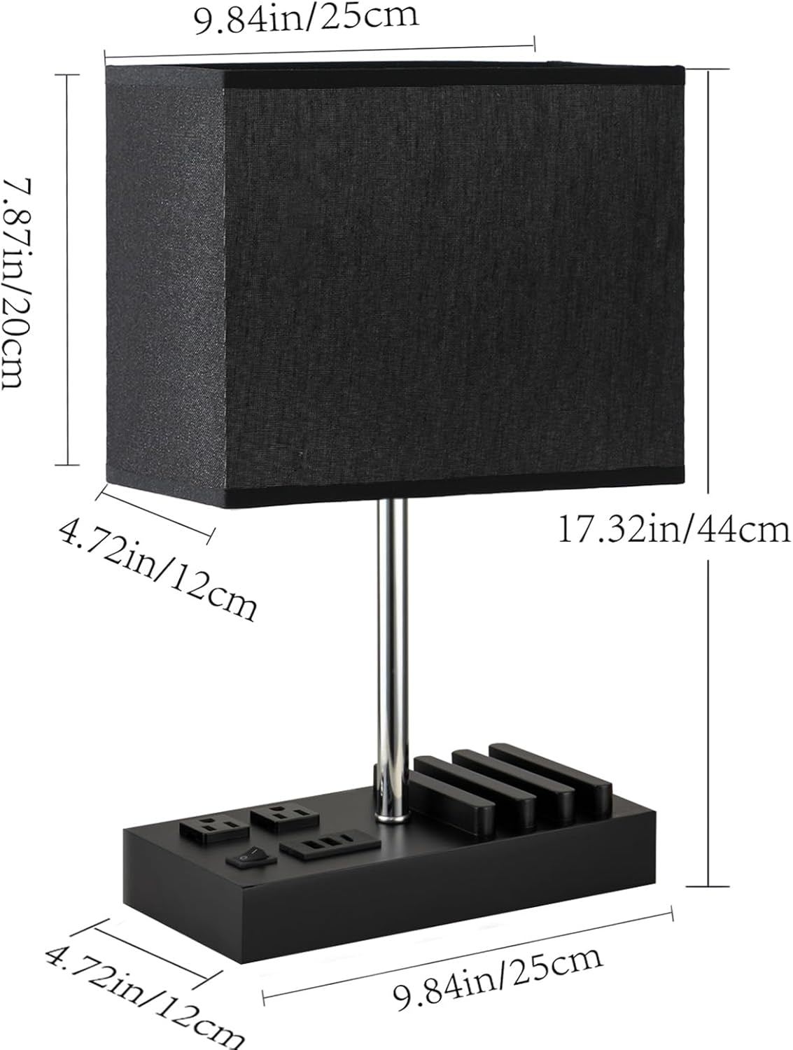 Stylish USB Table Lamp with 3 USB Ports, 2 AC Outlets & Wooden Phone Stand - Perfect for Bedroom Nightstands